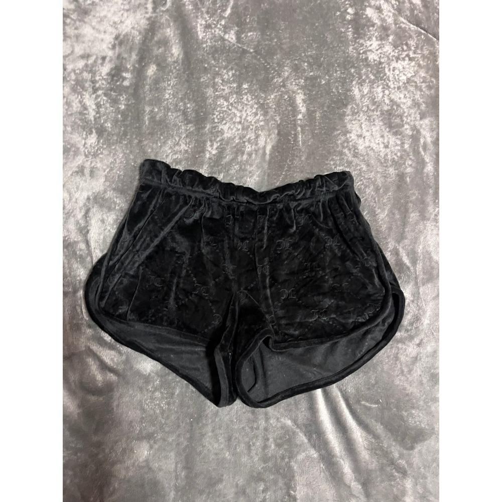 Juicy Couture Black Velour Monogram Pajama Shorts Women Small JC Logo Sleepwear